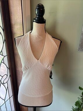 Sans Souci Cream Knit Halter Crossover Tank Top